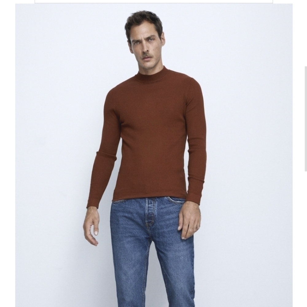 Zara Ribbed High Neck Sweater Man